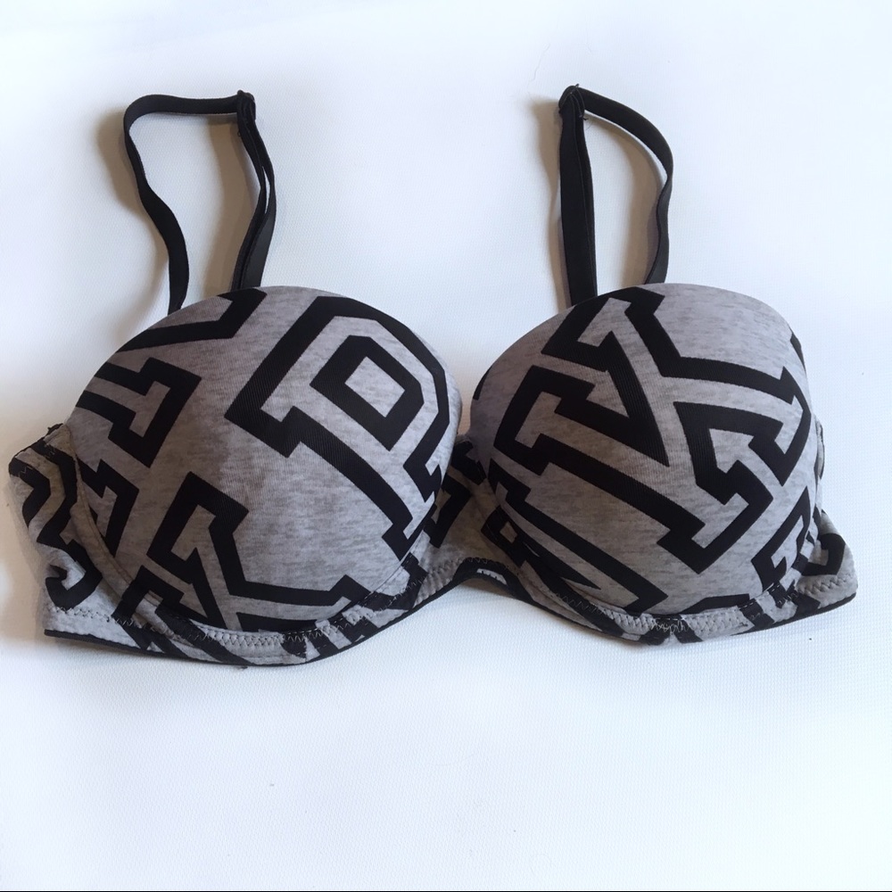VS Pink Logo Push Up bra grey & black